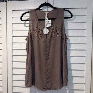 Bellatrix L Mocha Laser-Cut Sleeveless Blouse / Top NEW‎